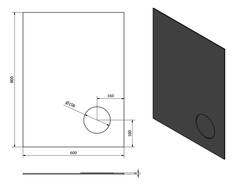 Rysunek techniczny - COSMETICO lustro 60x80cm, z lusterkiem kosmetycznym