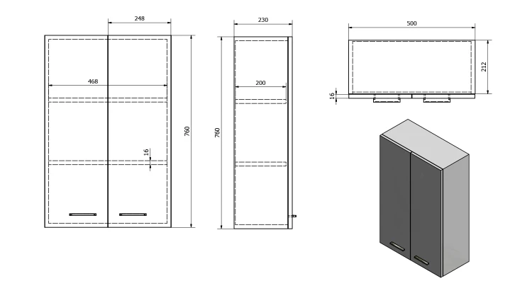 Rysunek techniczny - ZOJA/KERAMIA FRESH szafka górna 50x76x23cm, biała