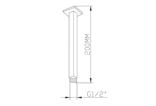 Rysunek techniczny - Ramię prysznicowe, kwadratowy, 200mm, czarny mat