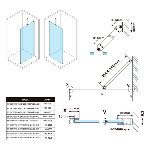 Rysunek techniczny - ESCA szkło mleczne 667x2100mm