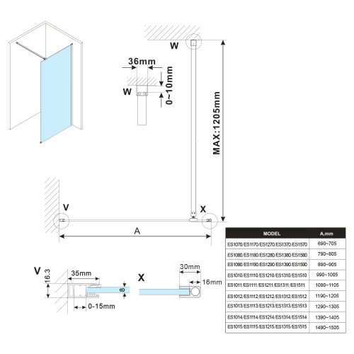 Rysunek techniczny - ESCA szkło mleczne 1167x2100mm