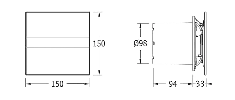 Rysunek techniczny - E-100 G wentylator łazienkowy osiowy, 8W, wylot 100mm, biały