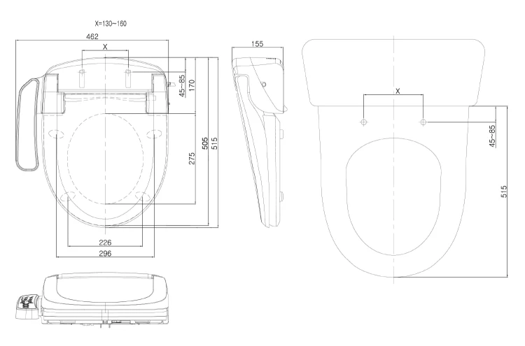 Rysunek techniczny - BLOOMING EKO elektroniczny bidet