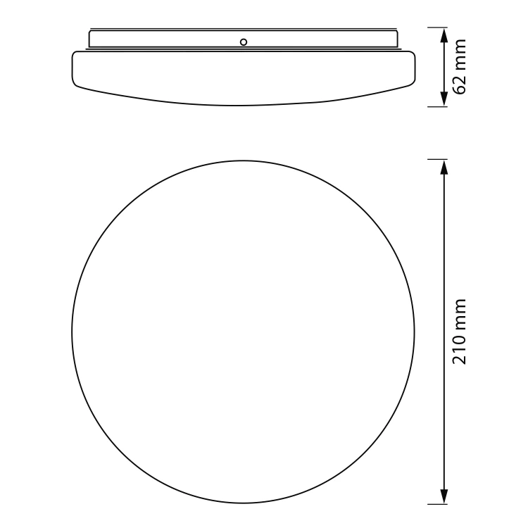 Rysunek techniczny - Lampa sufitowa łazienkowa, ø 210mm, 900lm, 12W, 3000K, IP44
