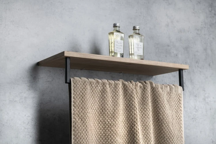 SKA półka na ręczniki z relingiem 600x250mm, dąb/czarny mat #3
