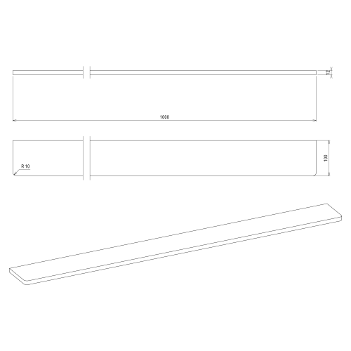 Rysunek techniczny - ABELINE półka Rockstone 1000mm, biały mat