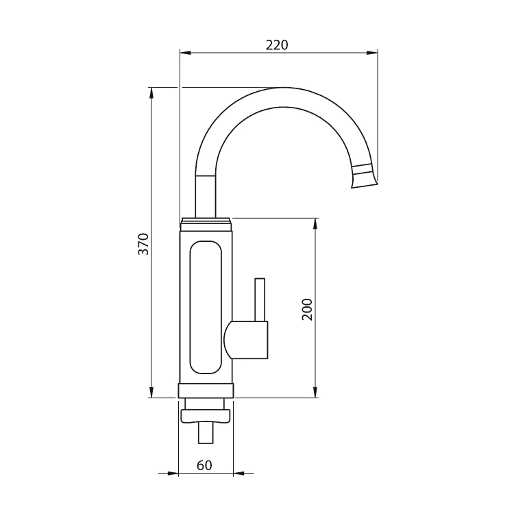 Rysunek techniczny - Bateria elektryczna z przepływowym podgrzewaczem wody, 230V, 3kW, stal nierdzewna