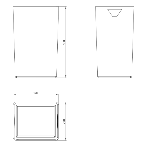 Rysunek techniczny - LINEACQULBA Kosz na śmieci wiszący 35l, biały