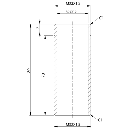 Rysunek techniczny - Przedłużona rura montażowa do baterii, M32*1,5x80mm