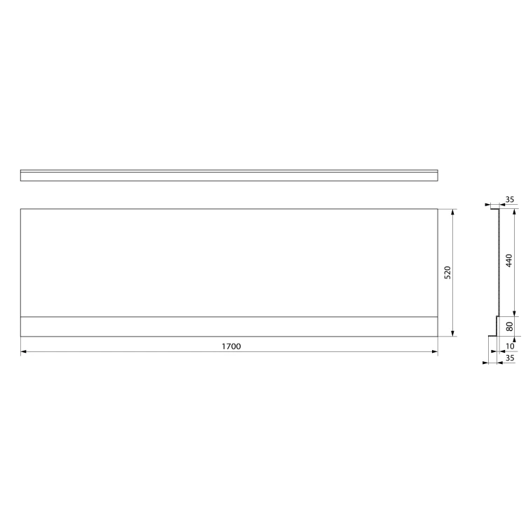 Rysunek techniczny - COUVERT NIKA obudowa czołowa, do wnęki 170x52cm, czarny mat