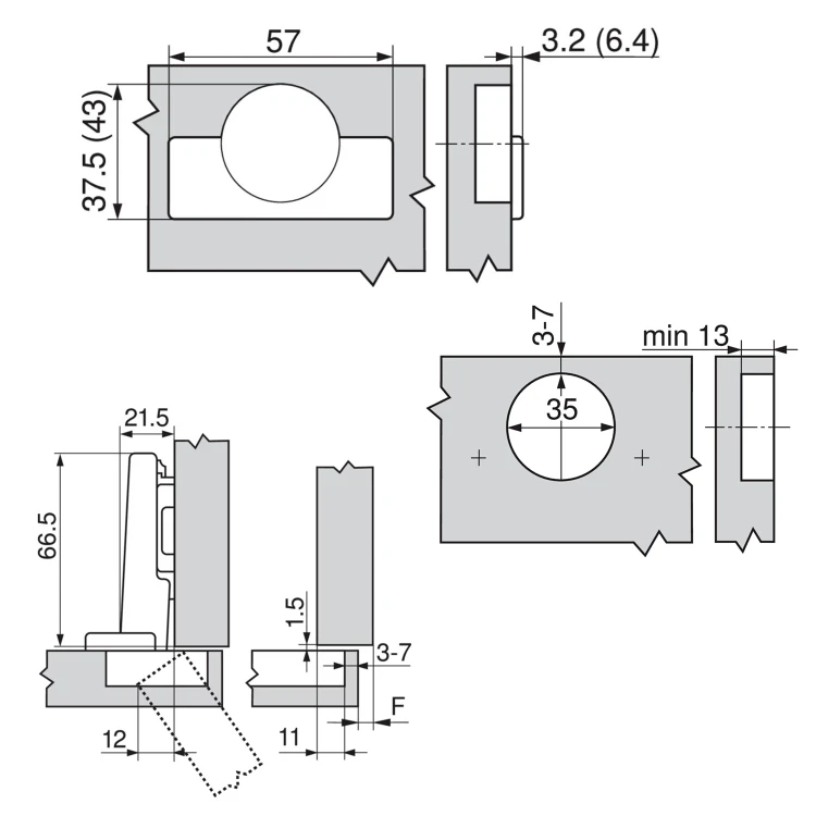 Rysunek techniczny - BLUM zawias meblowy , nakładany, soft close, z zaślepkami, onyks czarny