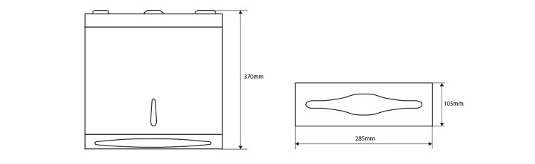 Rysunek techniczny - Podajnik ręczników papierowych 285x370x105mm, stal nierdzewna mat