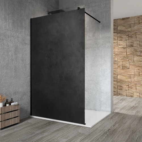 VARIO BLACK jednoczęściowa kabina przysznicowa Walk-In, montaż przy ścianie, blat HPL Kara, 1100 mm