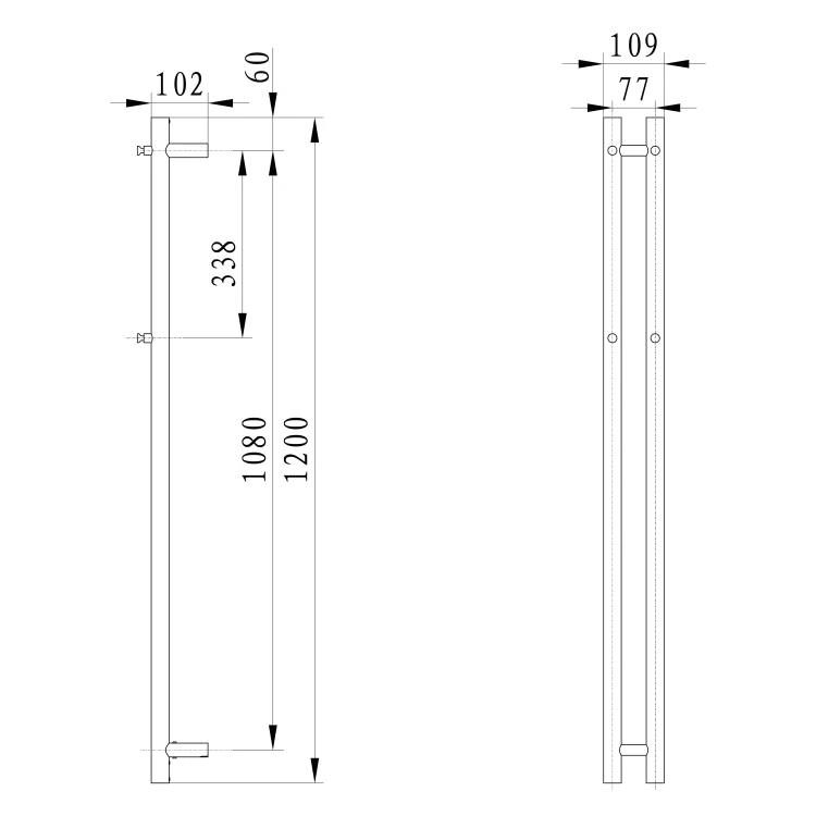 Rysunek techniczny - PAPINADO elektryczna suszarka na ręczniki, 109x1200mm, 40W, czarny mat