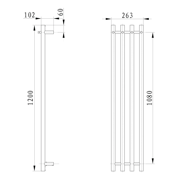 Rysunek techniczny - PAPINADO elektryczna suszarka na ręczniki, 263x1200mm, 85W, chrom