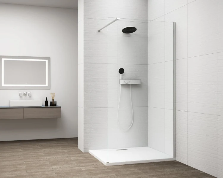 ESCA CHROME jednoczęściowa kabina przysznicowa Walk-In, montaż przy ścianie, szkło czyste, 700 mm