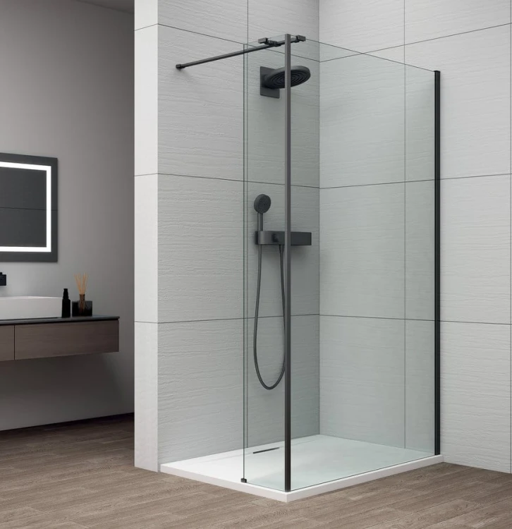 ESCA BLACK MATT jednoczęściowa kabina przysznicowa Walk-In, montaż przy ścianie, szkło czyste, 1000 mm #2
