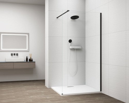 ESCA BLACK MATT jednoczęściowa kabina przysznicowa Walk-In, montaż przy ścianie, szkło czyste, 1100 mm