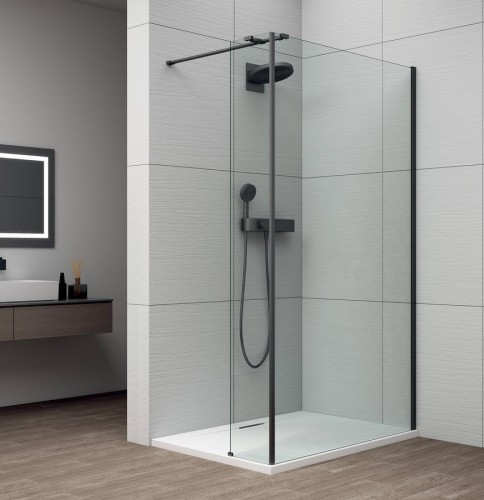 ESCA BLACK MATT jednoczęściowa kabina przysznicowa Walk-In, montaż przy ścianie, szkło czyste, 1200 mm #2