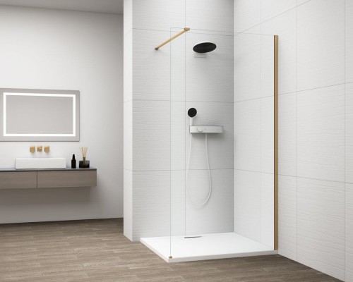 ESCA GOLD MATT jednoczęściowa kabina przysznicowa Walk-In, montaż przy ścianie, szkło czyste, 1400 mm