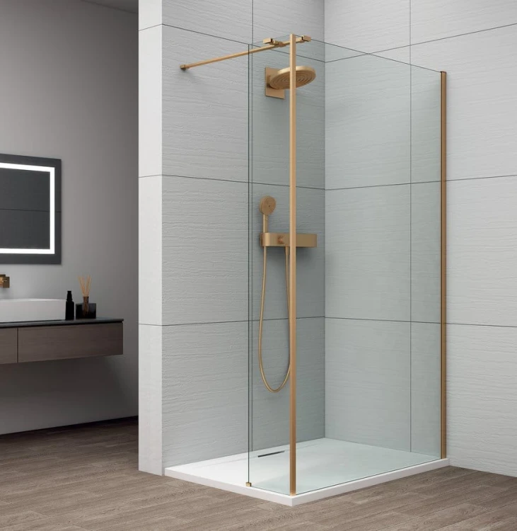 ESCA GOLD MATT jednoczęściowa kabina przysznicowa Walk-In, montaż przy ścianie, szkło czyste, 1500 mm #2