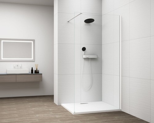 ESCA WHITE MATT jednoczęściowa kabina przysznicowa Walk-In, montaż przy ścianie, szkło czyste, 800 mm