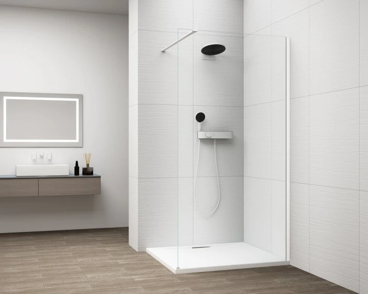 ESCA WHITE MATT jednoczęściowa kabina przysznicowa Walk-In, montaż przy ścianie, szkło czyste, 900 mm