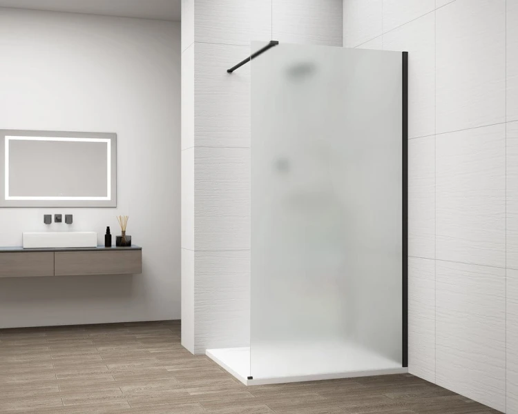 ESCA BLACK MATT jednoczęściowa kabina przysznicowa Walk-In, montaż przy ścianie, szkło mleczne, 1400 mm