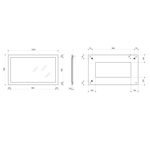Rysunek techniczny - NIROX lustro w ramie 100x60cm, antracyt matowy
