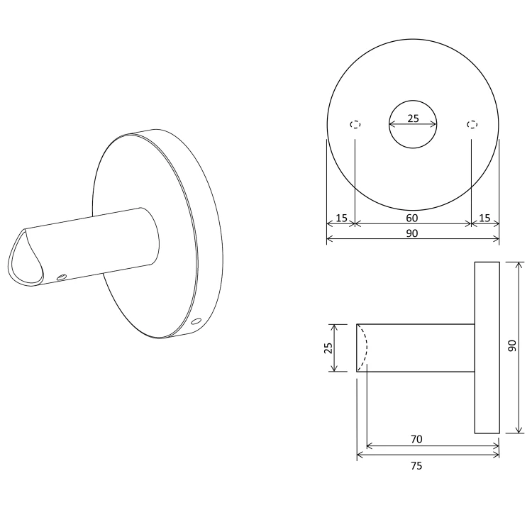Rysunek techniczny - Adapter do bezpośredniego połączenia kabla, profile okrągłe, złoto mat