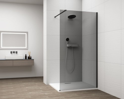 ESCA BLACK MATT jednoczęściowa kabina przysznicowa Walk-In, montaż przy ścianie, szkło dymione, 1500 mm