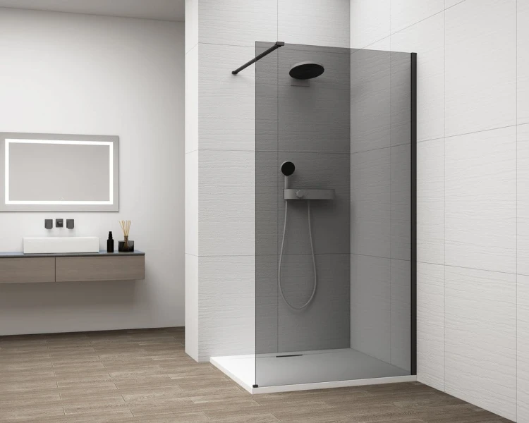 ESCA BLACK MATT jednoczęściowa kabina przysznicowa Walk-In, montaż przy ścianie, szkło dymione, 1500 mm