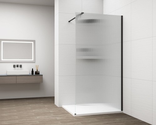 ESCA BLACK MATT jednoczęściowa kabina przysznicowa Walk-In, montaż przy ścianie, szkło Flute, 900 mm