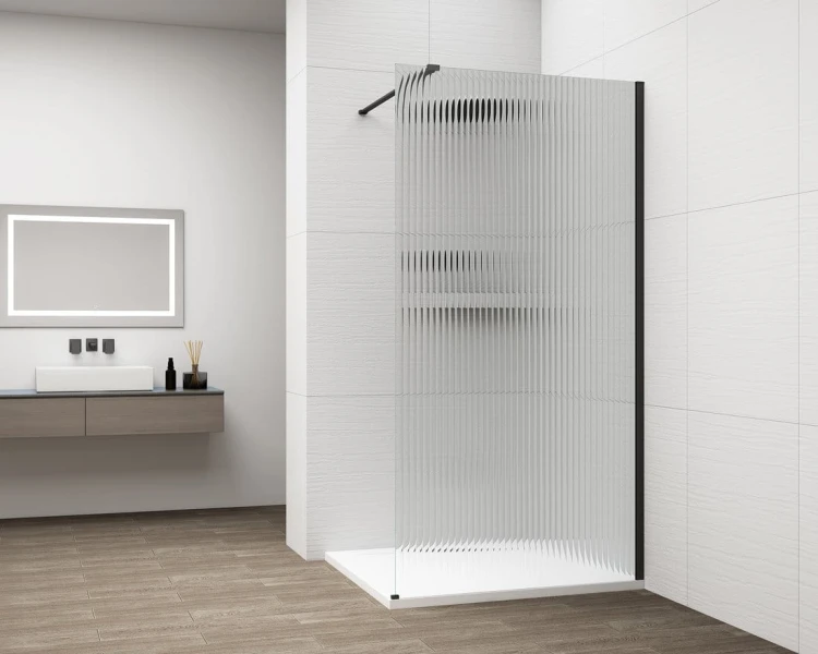 ESCA BLACK MATT jednoczęściowa kabina przysznicowa Walk-In, montaż przy ścianie, szkło Flute, 900 mm