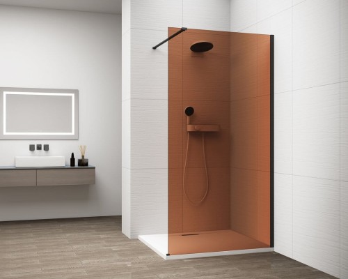 ESCA BLACK MATT jednoczęściowa kabina przysznicowa Walk-In, montaż przy ścianie, szkło Marron, 1500 mm
