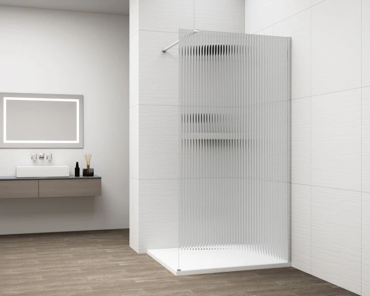 ESCA CHROME jednoczęściowa kabina przysznicowa Walk-In, montaż przy ścianie, szkło Flute, 1000 mm