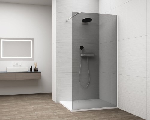 ESCA WHITE MATT jednoczęściowa kabina przysznicowa Walk-In, montaż przy ścianie, szkło dymione, 700 mm