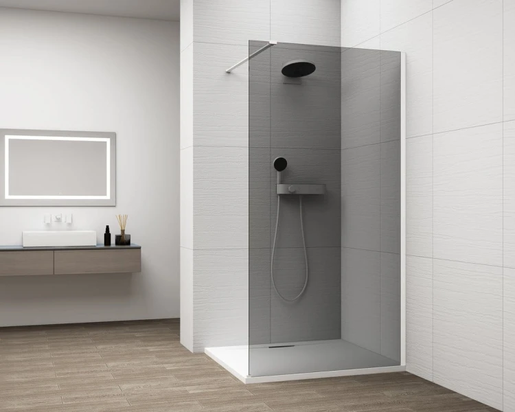ESCA WHITE MATT jednoczęściowa kabina przysznicowa Walk-In, montaż przy ścianie, szkło dymione, 900 mm