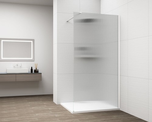 ESCA WHITE MATT jednoczęściowa kabina przysznicowa Walk-In, montaż przy ścianie, szkło Flute, 1500 mm