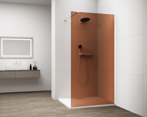 ESCA WHITE MATT jednoczęściowa kabina przysznicowa Walk-In, montaż przy ścianie, szkło Marron, 700 mm