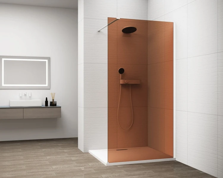 ESCA WHITE MATT jednoczęściowa kabina przysznicowa Walk-In, montaż przy ścianie, szkło Marron, 700 mm