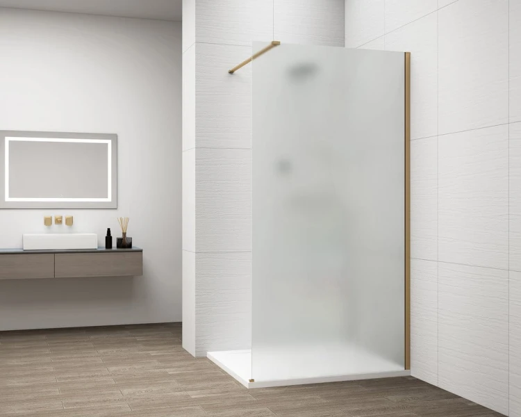 ESCA GOLD MATT jednoczęściowa kabina przysznicowa Walk-In, montaż przy ścianie, szkło mleczne, 1400 mm