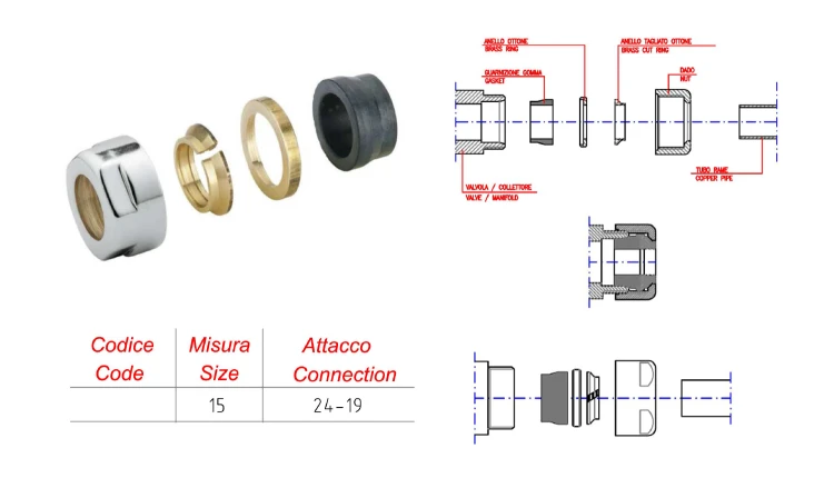 Rysunek techniczny - Złączki do Miedzi 15mm, chrom