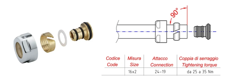 Rysunek techniczny - Złączki do Alupex 16mm, chrom