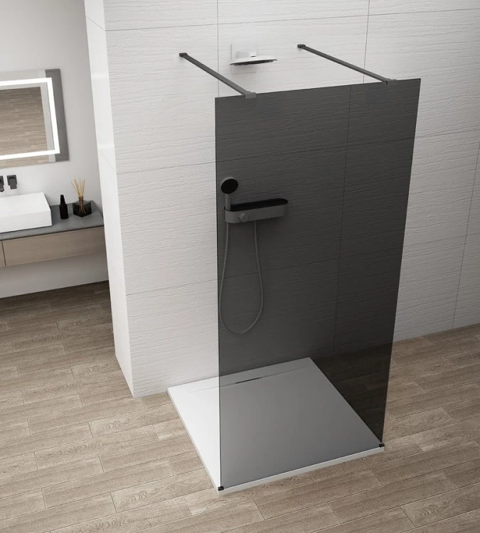 ESCA BLACK MATT jednoczęściowa kabina przysznicowa Walk-In, szklo dymione, 1100 mm