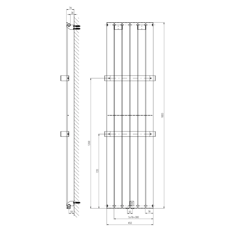 Rysunek techniczny - COLONNA grzejnik 450x1800mm, łupkowy ze strukturą