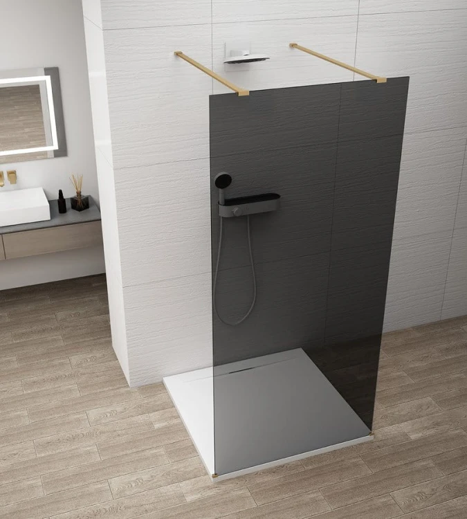 ESCA GOLD MATT jednoczęściowa kabina przysznicowa Walk-In, szklo dymione, 1100 mm