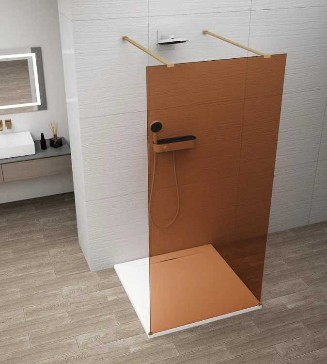 ESCA GOLD MATT jednoczęściowa kabina przysznicowa Walk-In, szkło Marron, 1500 mm
