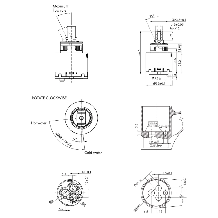 Rysunek techniczny - VIENNA bateria umywalkowa z odpływem, ECO głowica, chrom