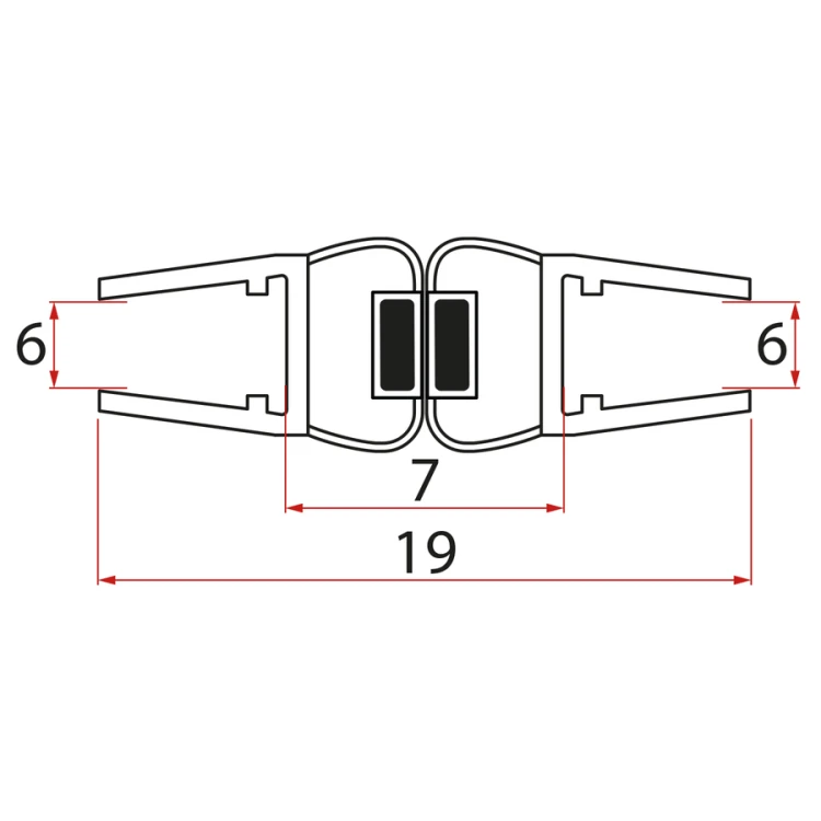EXTRA SLIM zestaw płaskich uszczelek magnetycznych, szkło 6/6mm, 1900mm